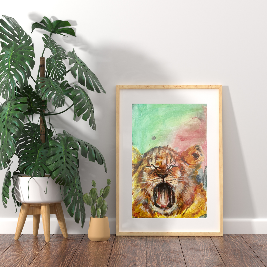 Cuteness Cat Limited Edition Art Print - 11x17 inch yawning cat portrait by Vancouver artist Art by Krit