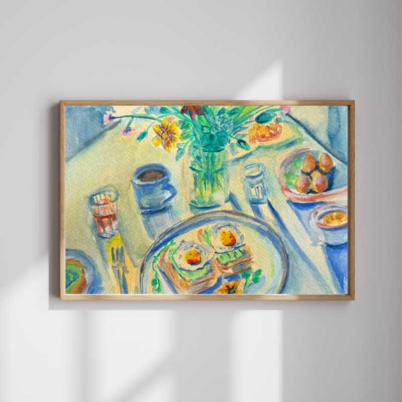 Spring Brunch original gouache painting - 7x10 inch seasonal kitchen art with flowers by Art by Krit