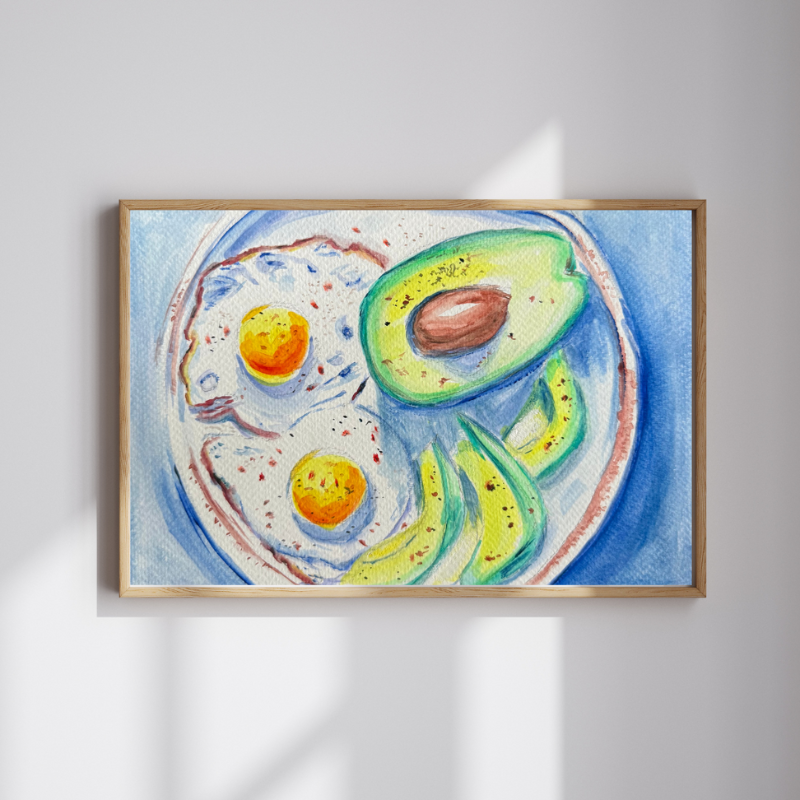 Avocado & Eggs - Original Gouache Painting