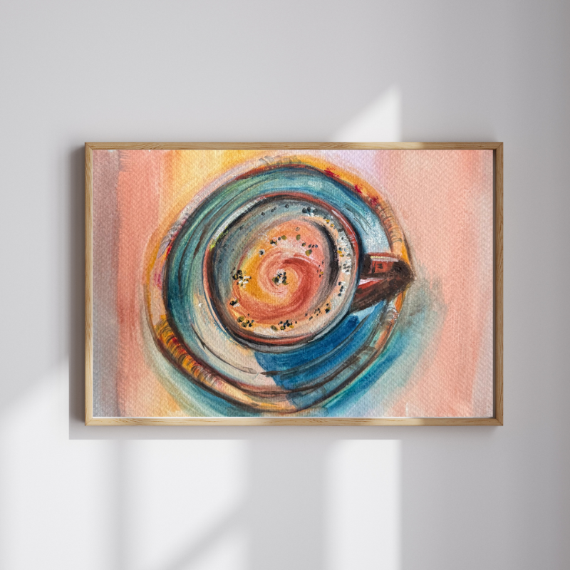 Morning Latte original gouache painting - 7x10 inch coffee art by Art by Krit - contemporary kitchen wall decor