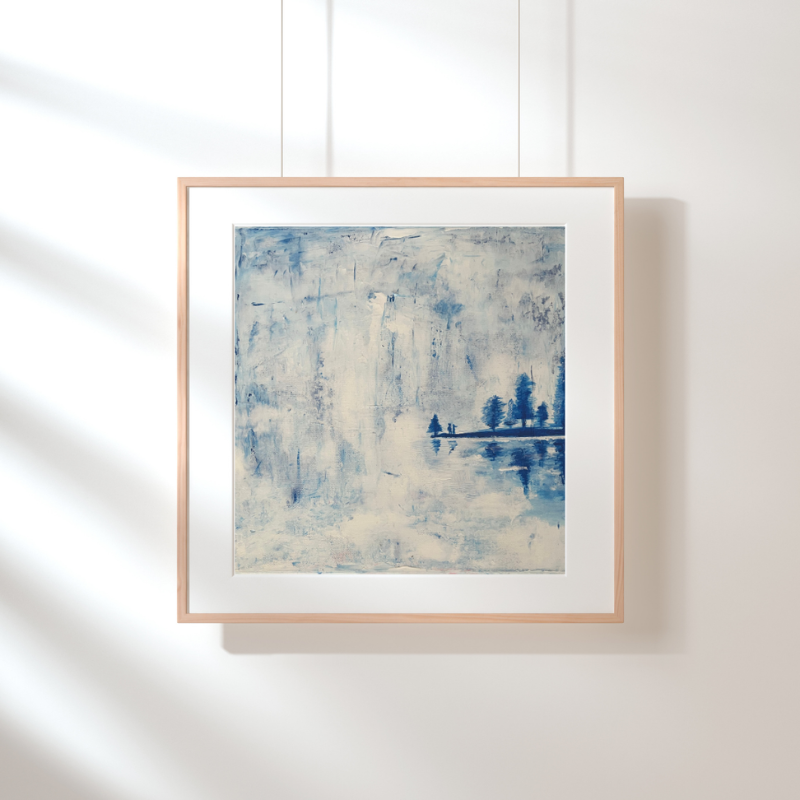 Winter Wonderland minimalist landscape painting - original Vancouver art with reflected figures by Art by Krit