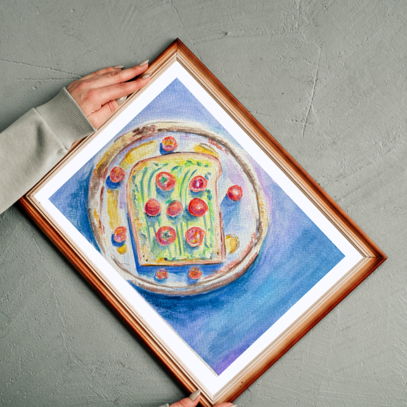 Cherry Tomato Toast Original Gouache Painting
