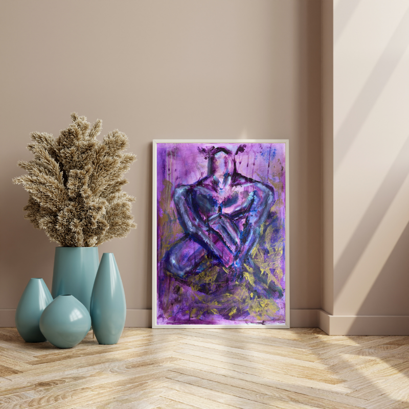 original mixed media artwork in purple and gold by Vancouver artist Art by Krit