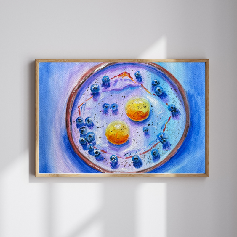 Blueberry Orbit original gouache painting - cosmic breakfast art - Vancouver Brunch Series by Art by Krit