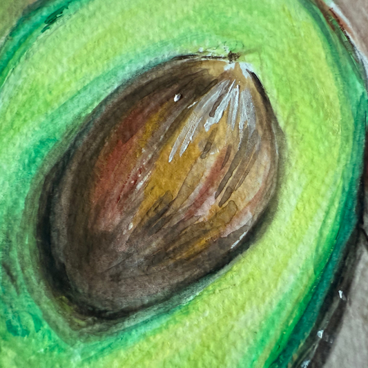 Original gouache painting of ripe avocado - Vancouver Brunch Series art by Krit