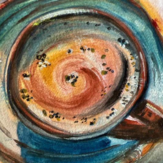 Morning Latte original gouache painting - 7x10 inch coffee art by Art by Krit - contemporary kitchen wall decor