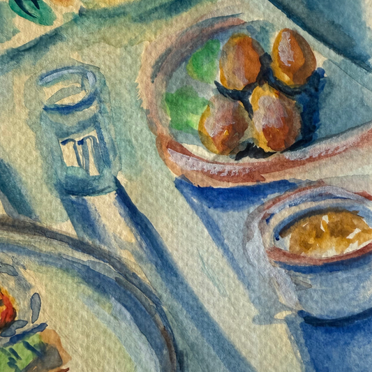 Spring Brunch original gouache painting - 7x10 inch seasonal kitchen art with flowers by Art by Krit