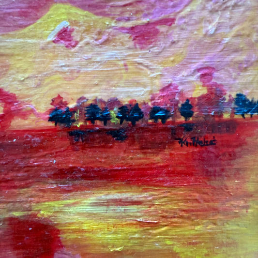 Original mixed media sunset painting - dramatic Vancouver landscape by Art by Krit