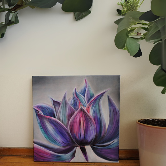 Lotus Nebula original mixed media painting - 10x10 cosmic flower art by Vancouver artist Art by Krit