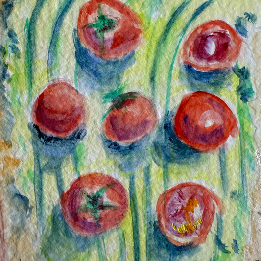 Cherry Tomato Toast Original Gouache Painting