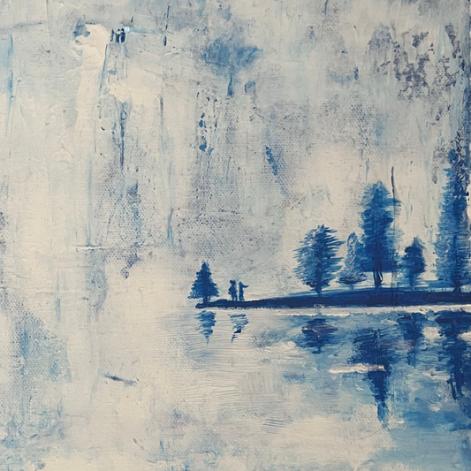 Winter Wonderland minimalist landscape painting - original Vancouver art with reflected figures by Art by Krit