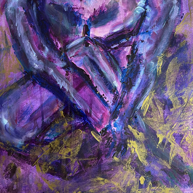 original mixed media artwork in purple and gold by Vancouver artist Art by Krit
