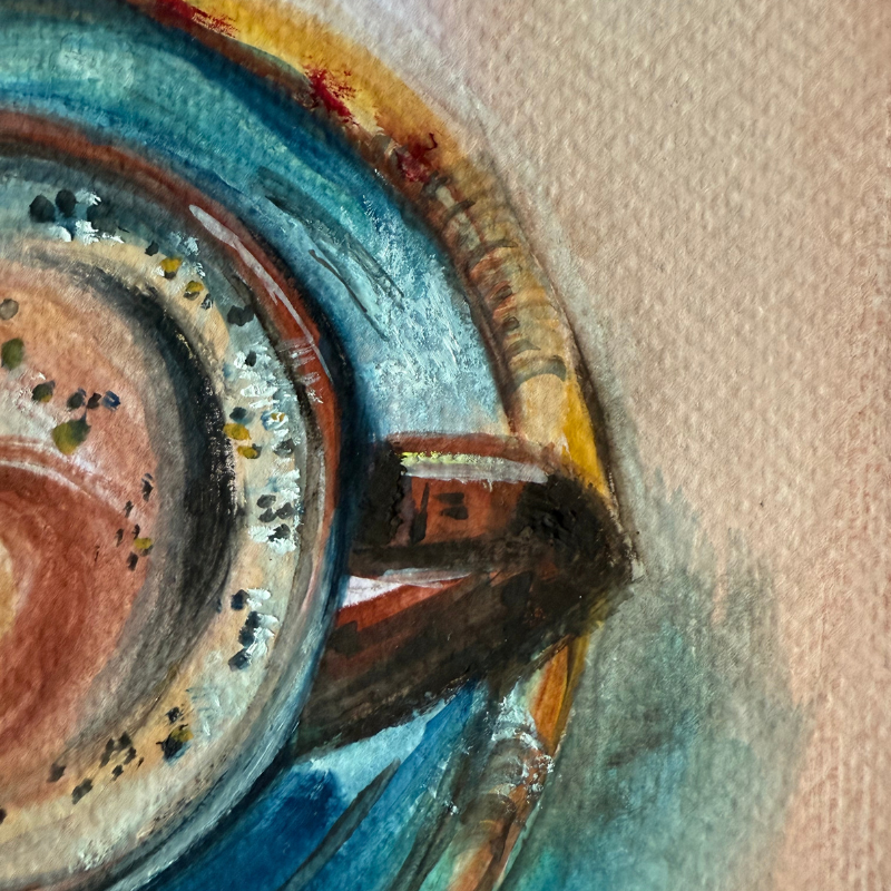 Morning Latte original gouache painting - 7x10 inch coffee art by Art by Krit - contemporary kitchen wall decor