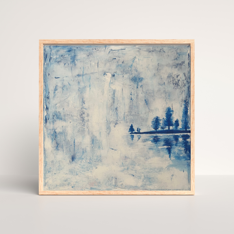 Winter Wonderland minimalist landscape painting - original Vancouver art with reflected figures by Art by Krit