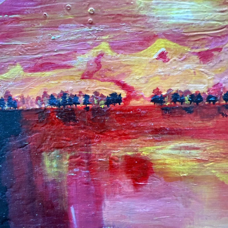 Original mixed media sunset painting - dramatic Vancouver landscape by Art by Krit