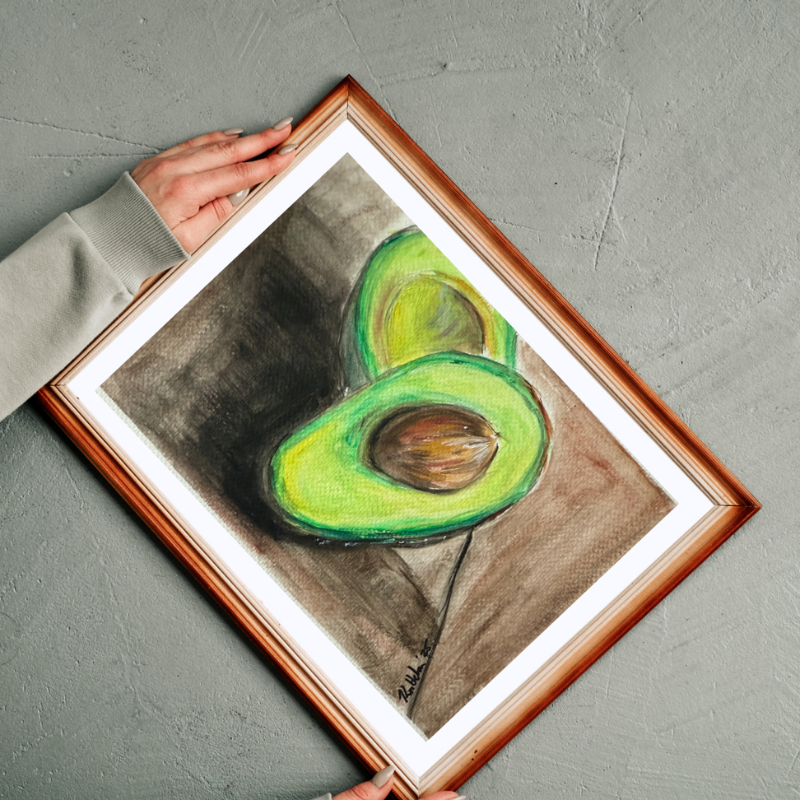 Original gouache painting of ripe avocado - Vancouver Brunch Series art by Krit