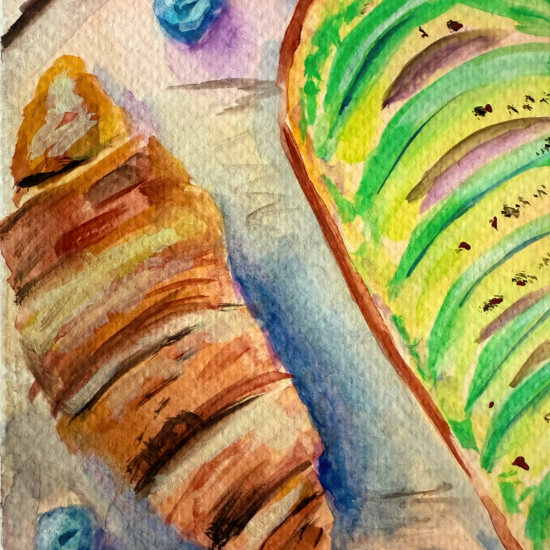 Avocado Toast & Berries original gouache painting - 7x10 inch Vancouver brunch art by Art by Krit - contemporary kitchen wall decor