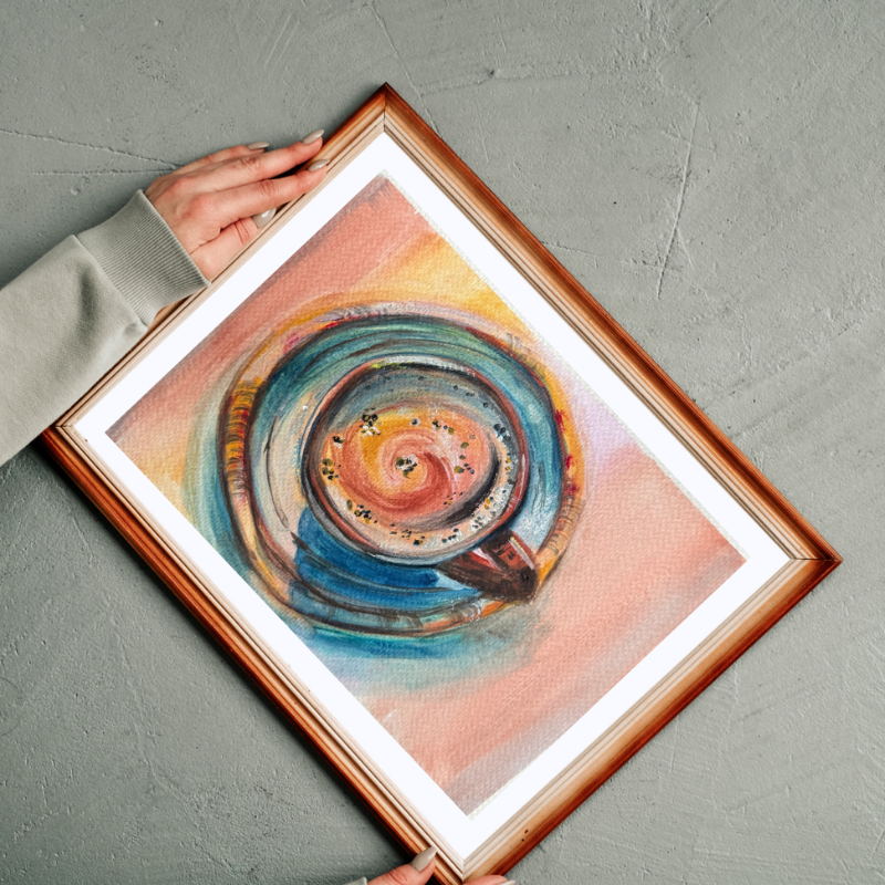 Morning Latte original gouache painting - 7x10 inch coffee art by Art by Krit - contemporary kitchen wall decor