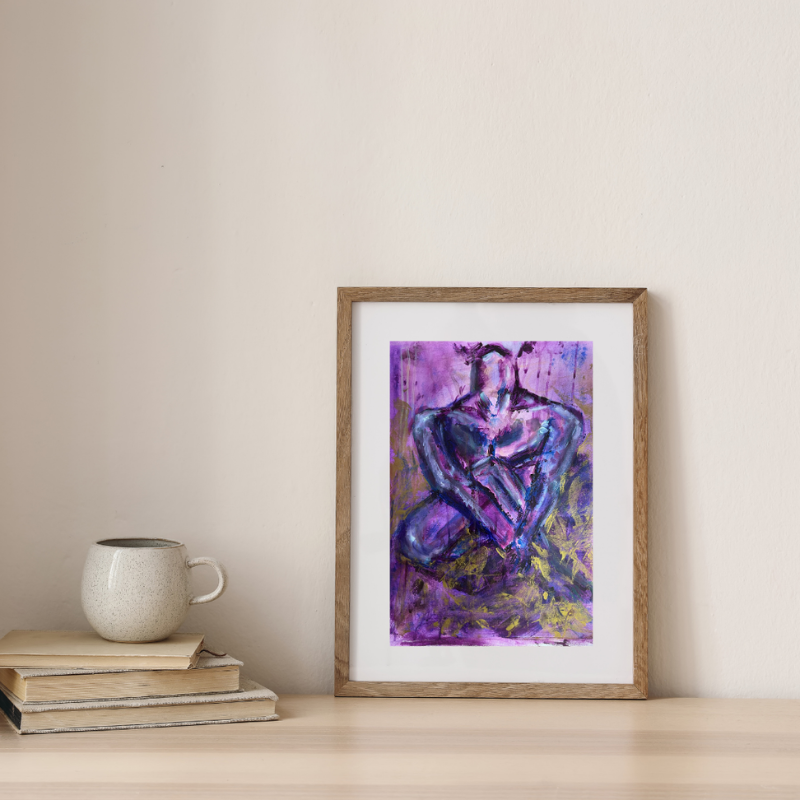 original mixed media artwork in purple and gold by Vancouver artist Art by Krit