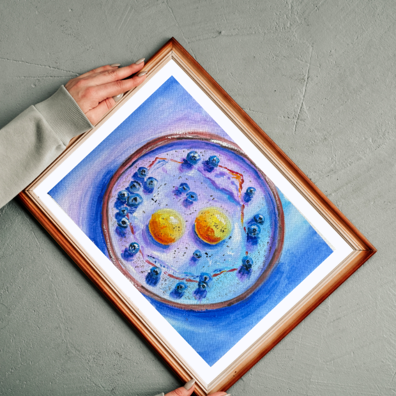 Blueberry Orbit original gouache painting - cosmic breakfast art - Vancouver Brunch Series by Art by Krit