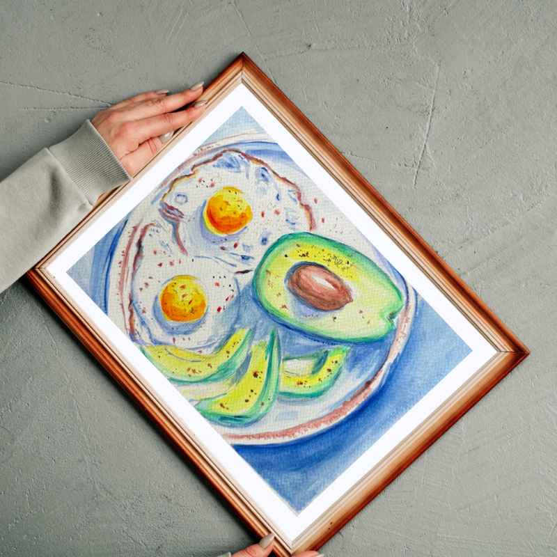 Avocado & Eggs - Original Gouache Painting