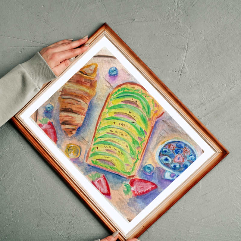 Avocado Toast & Berries original gouache painting - 7x10 inch Vancouver brunch art by Art by Krit - contemporary kitchen wall decor