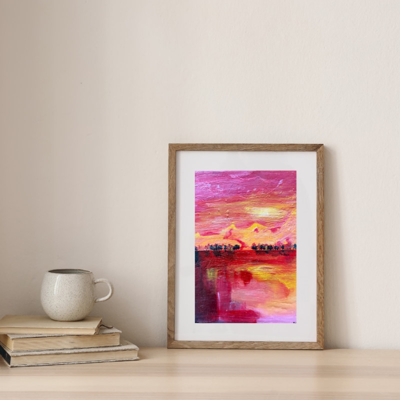 Original mixed media sunset painting - dramatic Vancouver landscape by Art by Krit