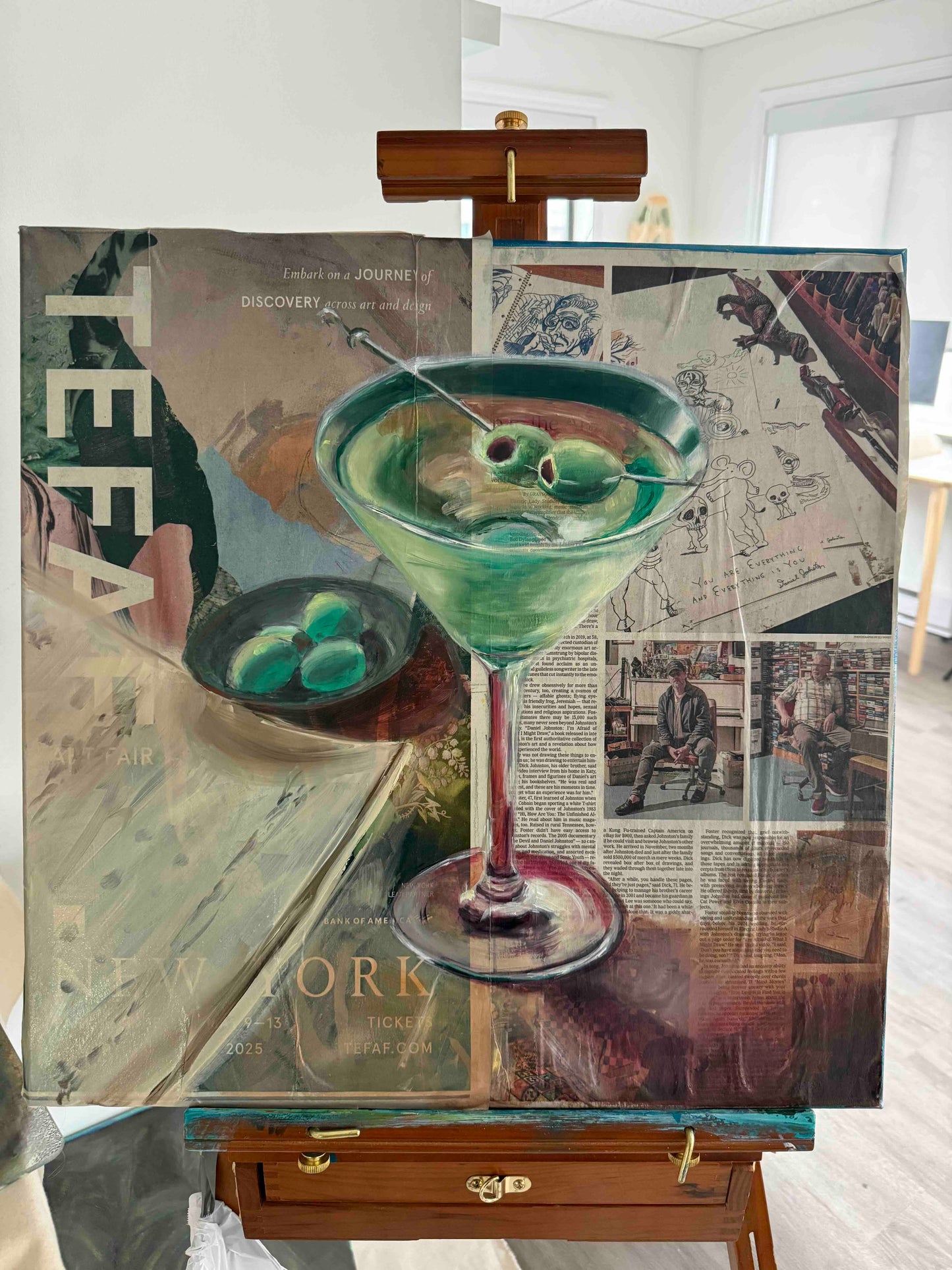 Classic Martini — original oil painting by Kritteka, 20x20 in, on collage canvas