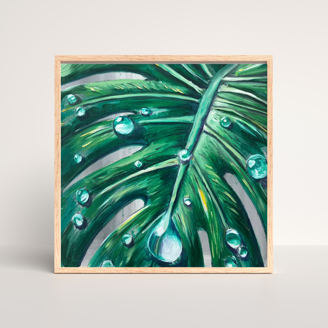 Droplet Limited Edition Art Print - water droplets on monstera leaf - numbered and signed by Vancouver artist Art by Krit