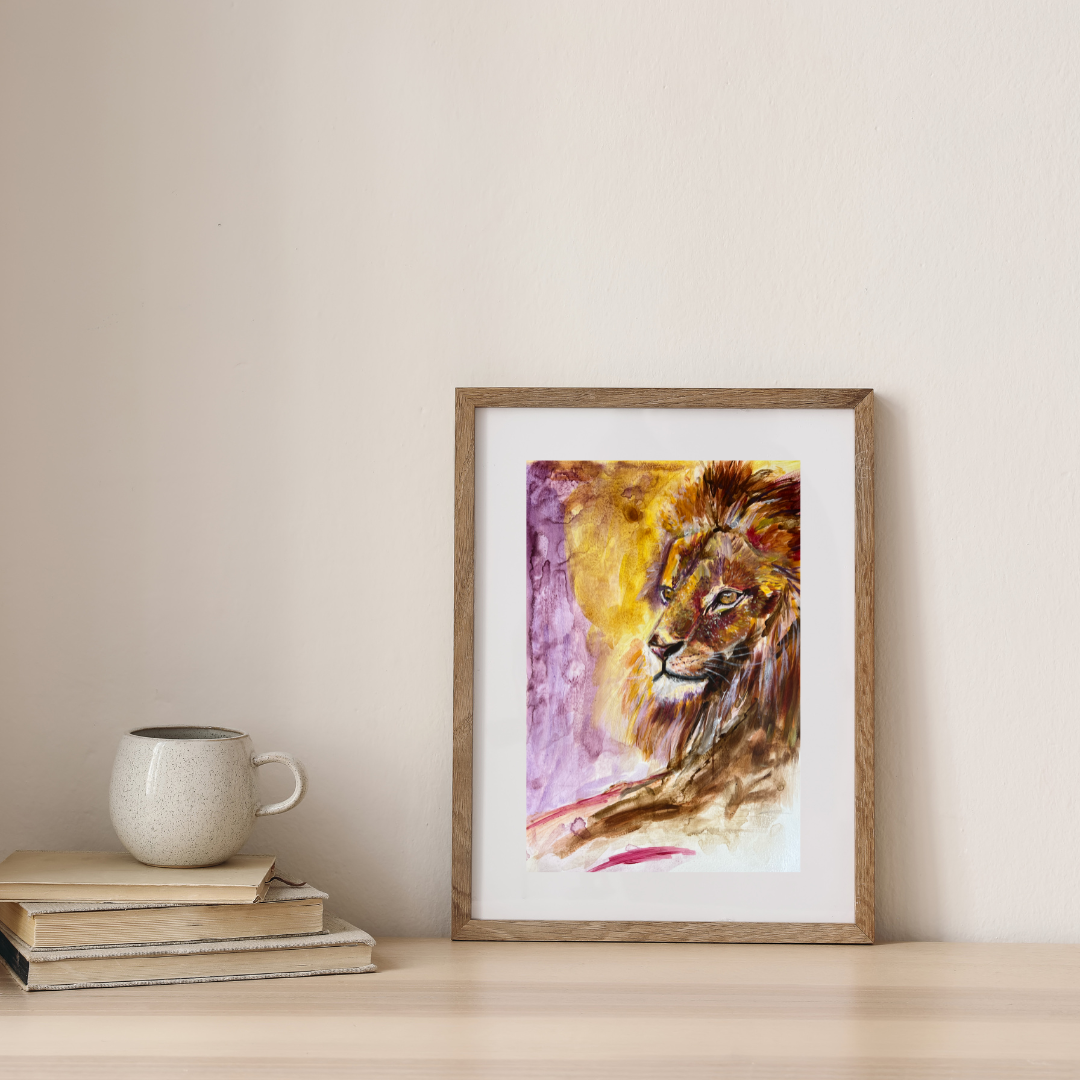 Lion Limited Edition Art Print - numbered and signed by Vancouver artist Art by Krit - contemporary wildlife wall art