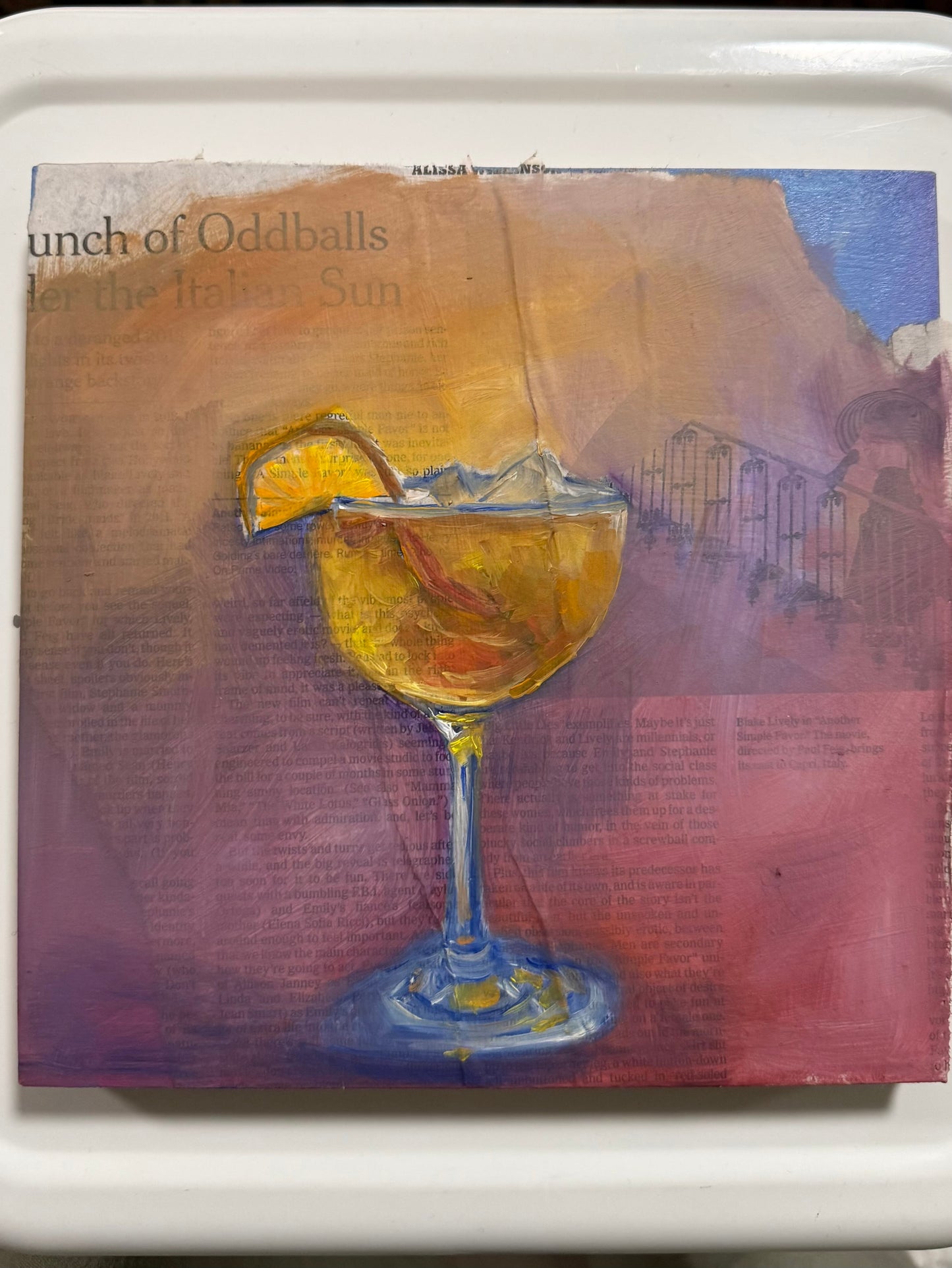 Manhattan — original oil painting by Kritteka, 8x8 in, on collage canvas