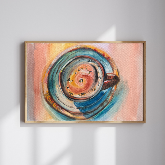Morning Latte original gouache painting - 7x10 inch coffee art by Art by Krit - contemporary kitchen wall decor
