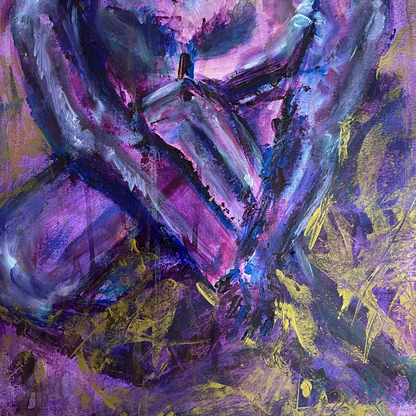original mixed media artwork in purple and gold by Vancouver artist Art by Krit