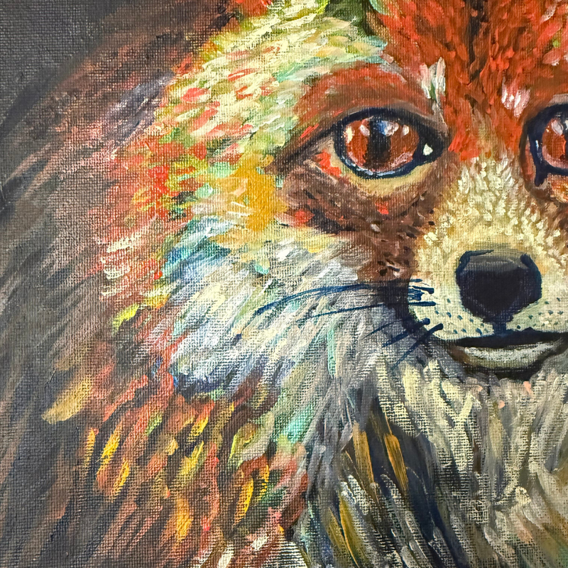 Iridescent fox oil painting - contemporary wildlife art by Vancouver artist Krit