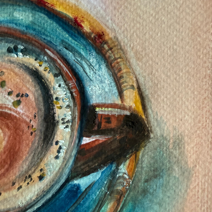 Morning Latte original gouache painting - 7x10 inch coffee art by Art by Krit - contemporary kitchen wall decor