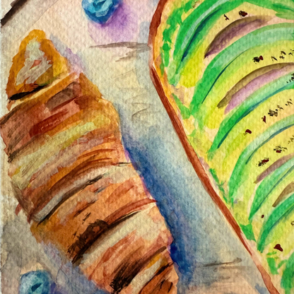 Avocado Toast & Berries original gouache painting - 7x10 inch Vancouver brunch art by Art by Krit - contemporary kitchen wall decor