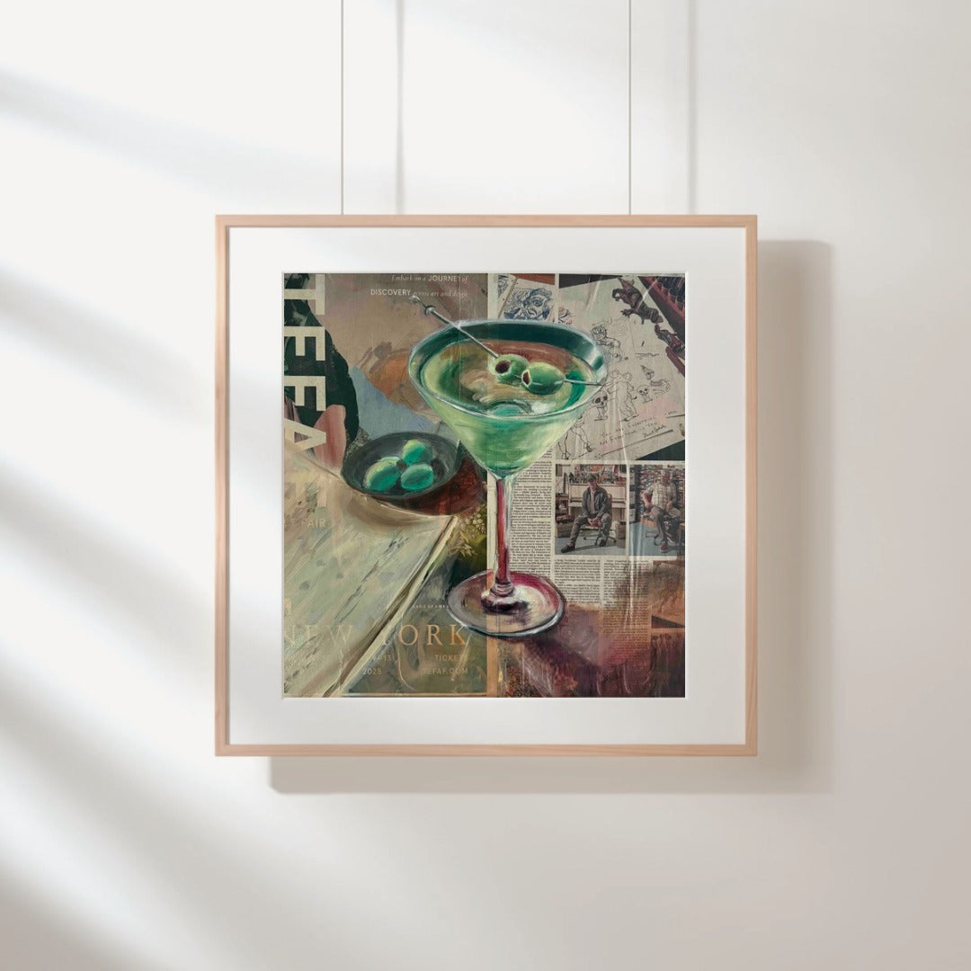 Classic Martini painting by Kritteka shown framed on a wall, lifestyle mockup