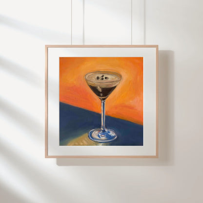 Espresso Martini painting by Kritteka shown framed on a wall, lifestyle mockup
